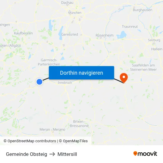 Gemeinde Obsteig to Mittersill map