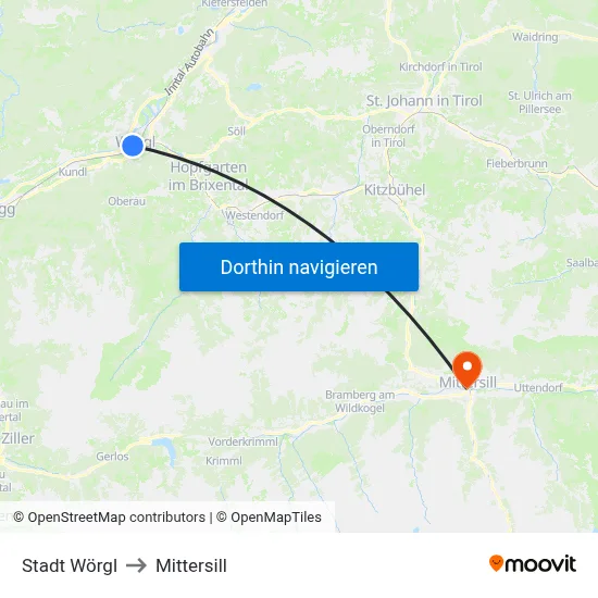 Stadt Wörgl to Mittersill map