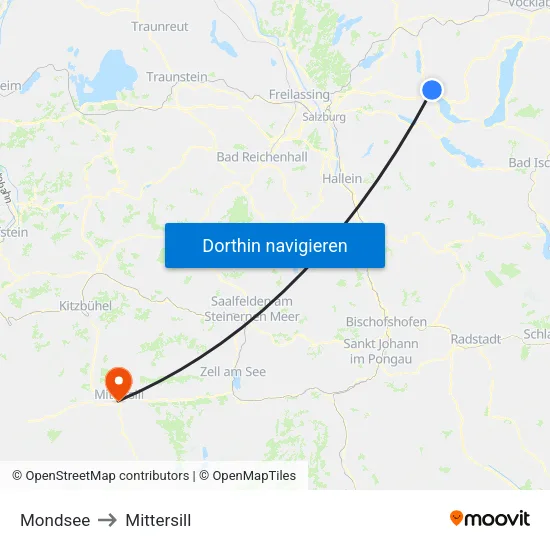 Mondsee to Mittersill map