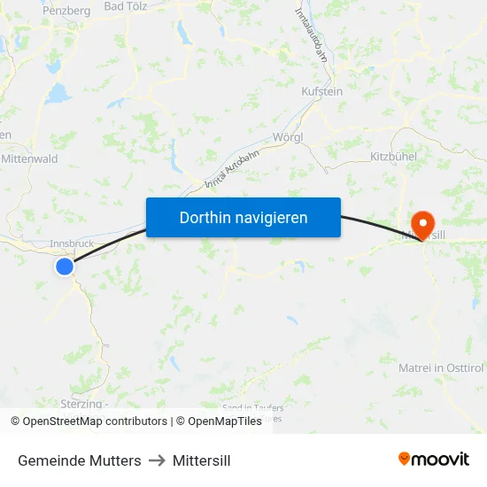 Gemeinde Mutters to Mittersill map