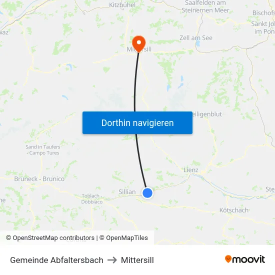 Gemeinde Abfaltersbach to Mittersill map