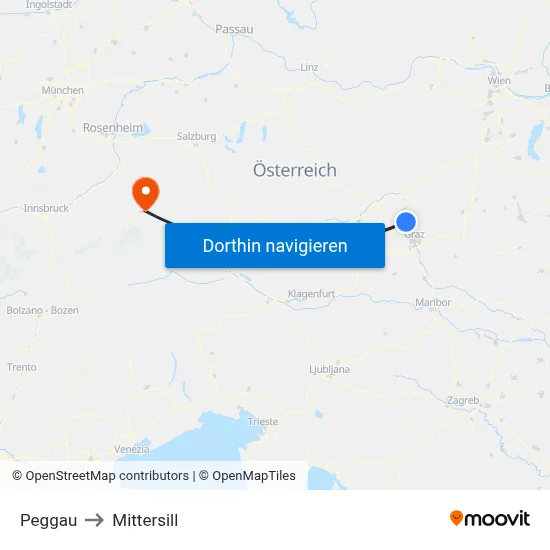 Peggau to Mittersill map