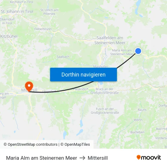 Maria Alm am Steinernen Meer to Mittersill map
