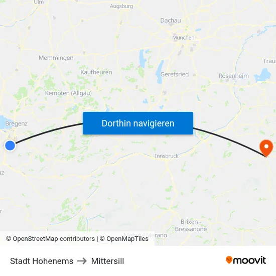 Stadt Hohenems to Mittersill map