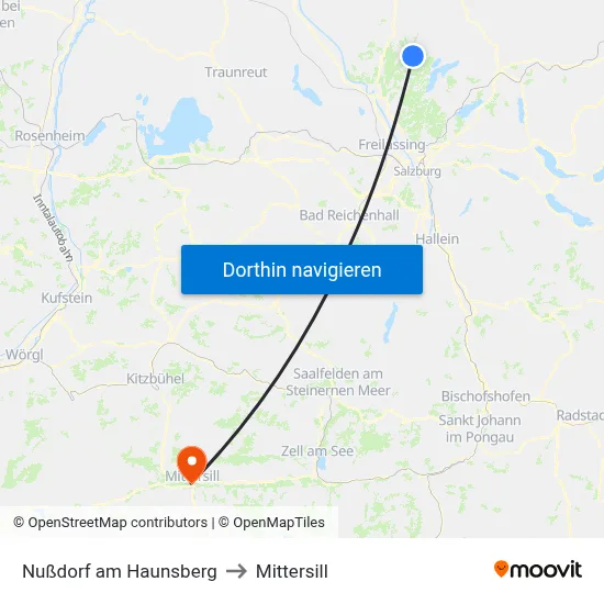 Nußdorf am Haunsberg to Mittersill map
