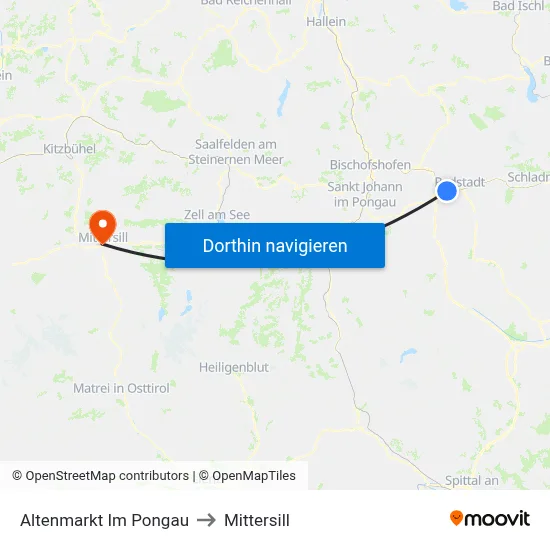 Altenmarkt Im Pongau to Mittersill map