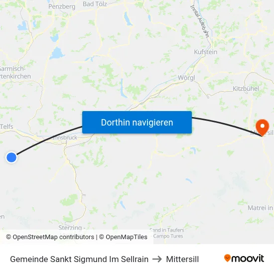Gemeinde Sankt Sigmund Im Sellrain to Mittersill map