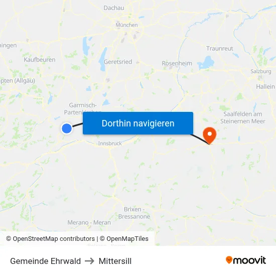 Gemeinde Ehrwald to Mittersill map