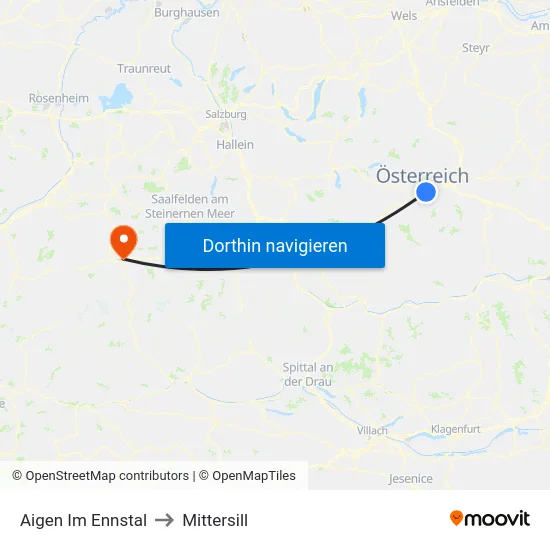 Aigen Im Ennstal to Mittersill map