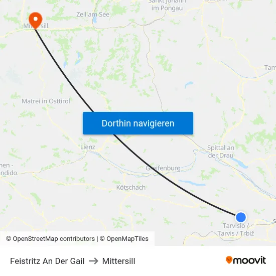 Feistritz An Der Gail to Mittersill map