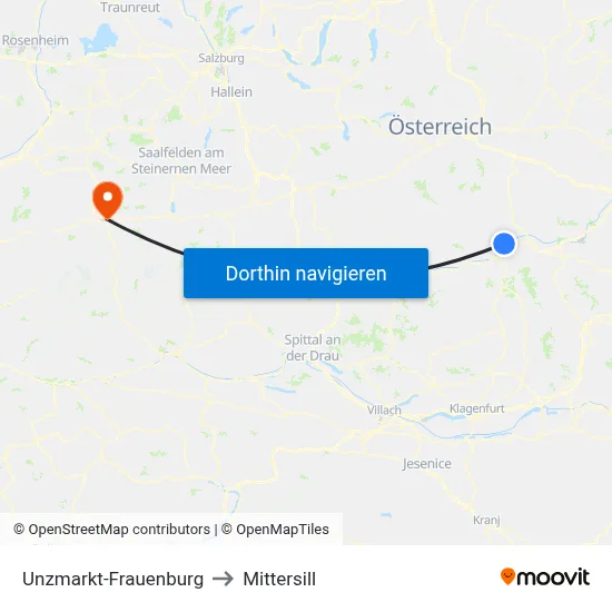 Unzmarkt-Frauenburg to Mittersill map