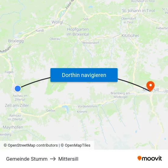 Gemeinde Stumm to Mittersill map