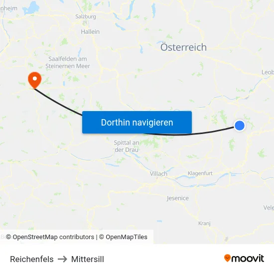 Reichenfels to Mittersill map