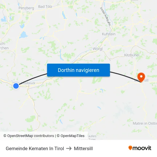 Gemeinde Kematen In Tirol to Mittersill map