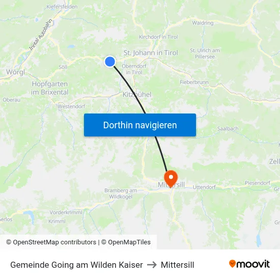 Gemeinde Going am Wilden Kaiser to Mittersill map