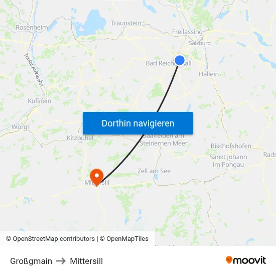 Großgmain to Mittersill map