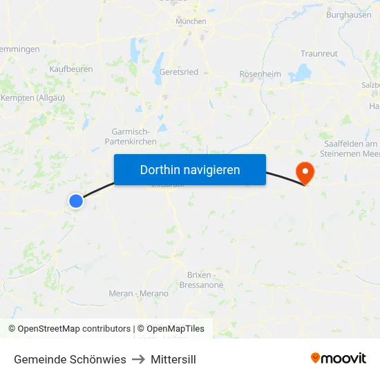 Gemeinde Schönwies to Mittersill map