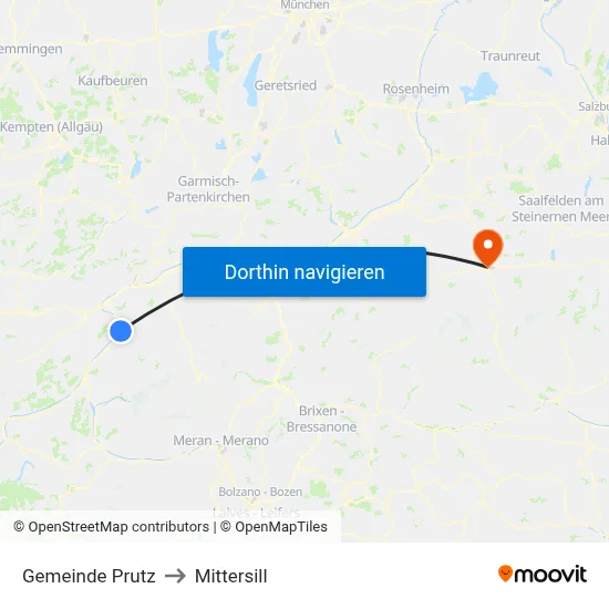 Gemeinde Prutz to Mittersill map