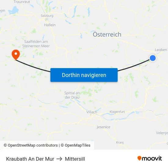Kraubath An Der Mur to Mittersill map