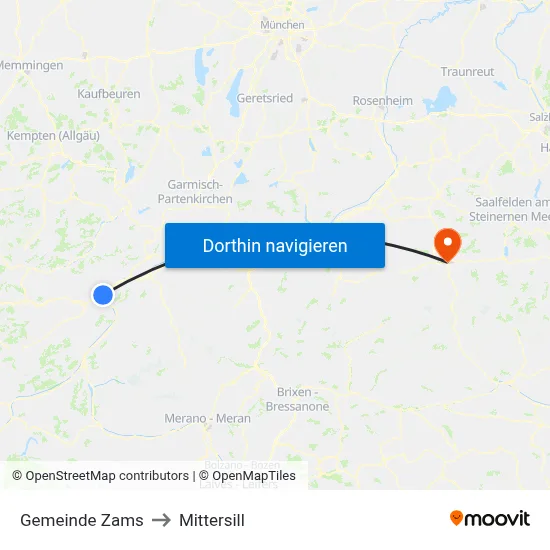 Gemeinde Zams to Mittersill map