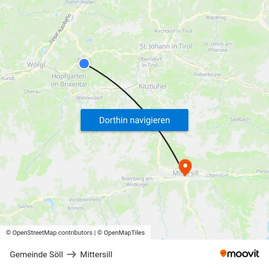 Gemeinde Söll to Mittersill map