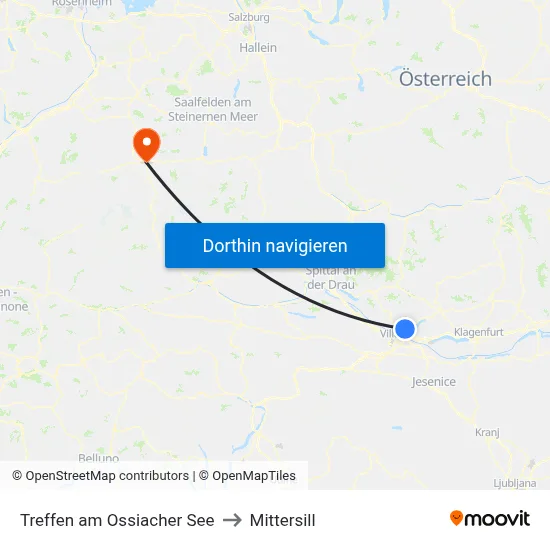 Treffen am Ossiacher See to Mittersill map