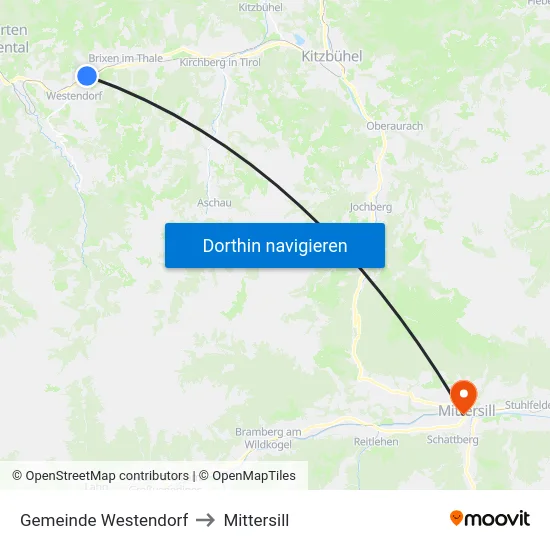 Gemeinde Westendorf to Mittersill map