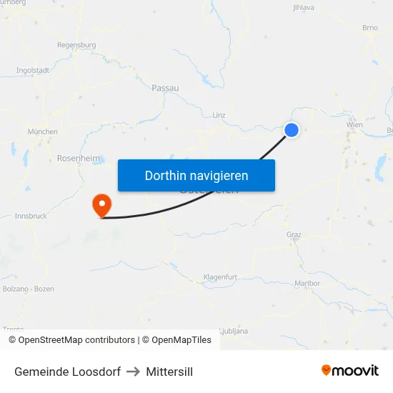 Gemeinde Loosdorf to Mittersill map