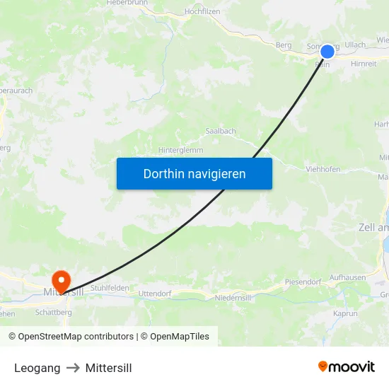 Leogang to Mittersill map
