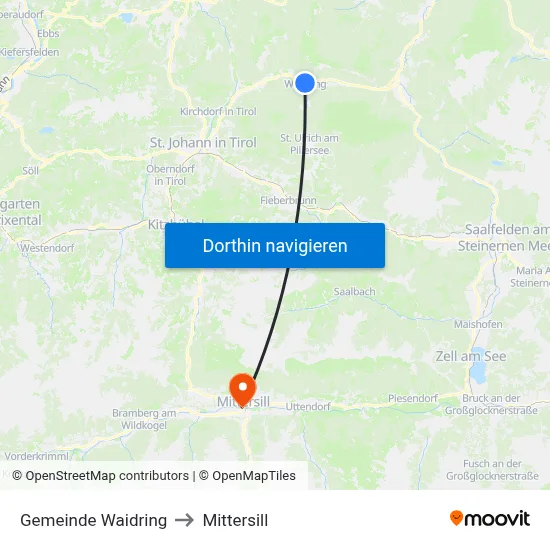 Gemeinde Waidring to Mittersill map