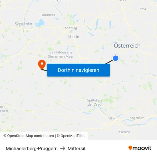 Michaelerberg-Pruggern to Mittersill map