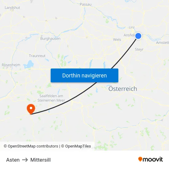 Asten to Mittersill map