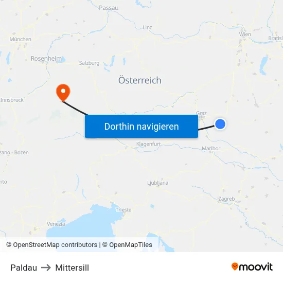 Paldau to Mittersill map
