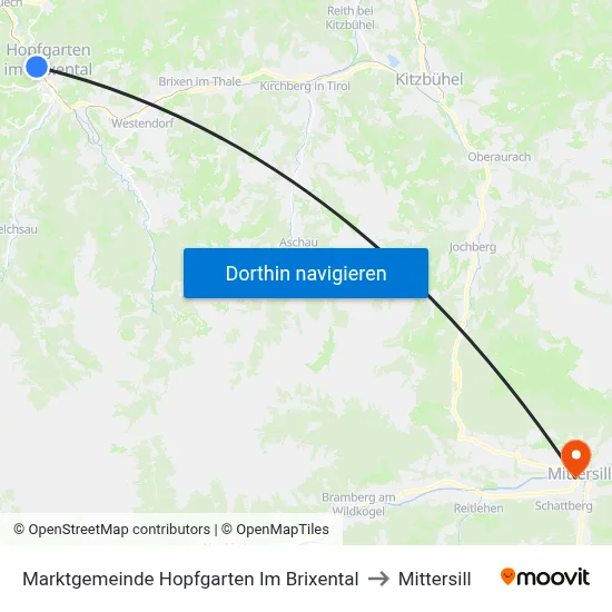 Marktgemeinde Hopfgarten Im Brixental to Mittersill map