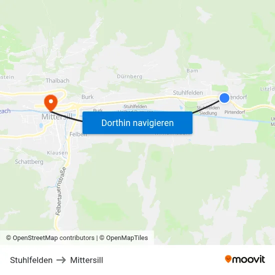Stuhlfelden to Mittersill map