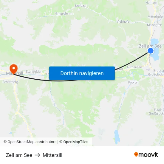 Zell am See to Mittersill map