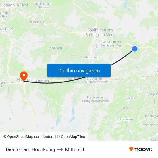 Dienten am Hochkönig to Mittersill map