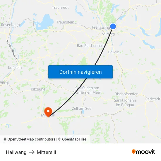 Hallwang to Mittersill map