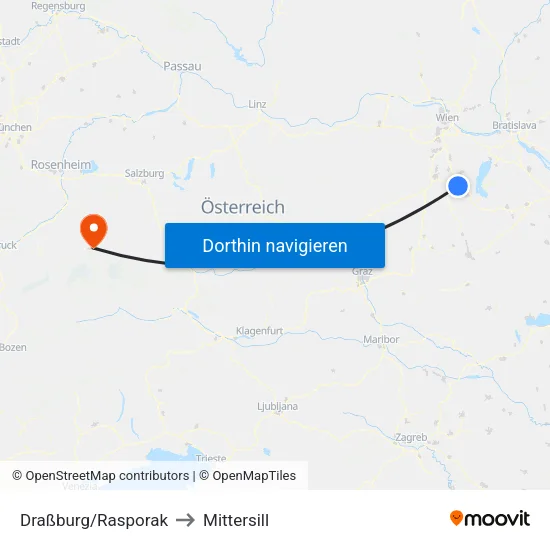 Draßburg/Rasporak to Mittersill map