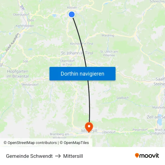 Gemeinde Schwendt to Mittersill map
