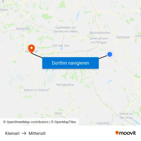 Kleinarl to Mittersill map