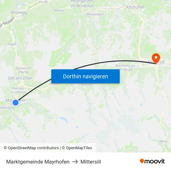 Marktgemeinde Mayrhofen to Mittersill map