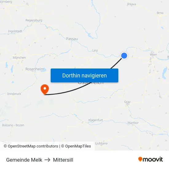 Gemeinde Melk to Mittersill map