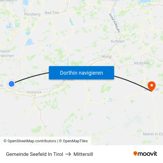 Gemeinde Seefeld In Tirol to Mittersill map