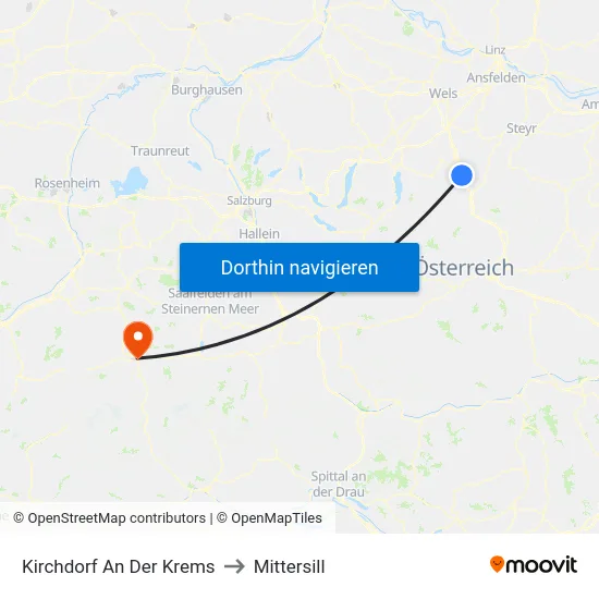 Kirchdorf An Der Krems to Mittersill map
