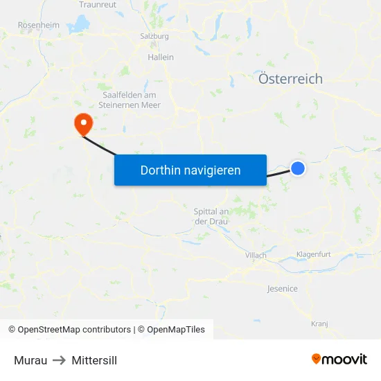 Murau to Mittersill map
