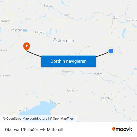Oberwart/Felsőőr to Mittersill map