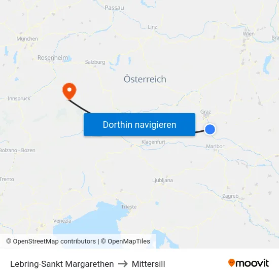 Lebring-Sankt Margarethen to Mittersill map