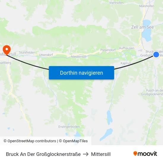 Bruck An Der Großglocknerstraße to Mittersill map
