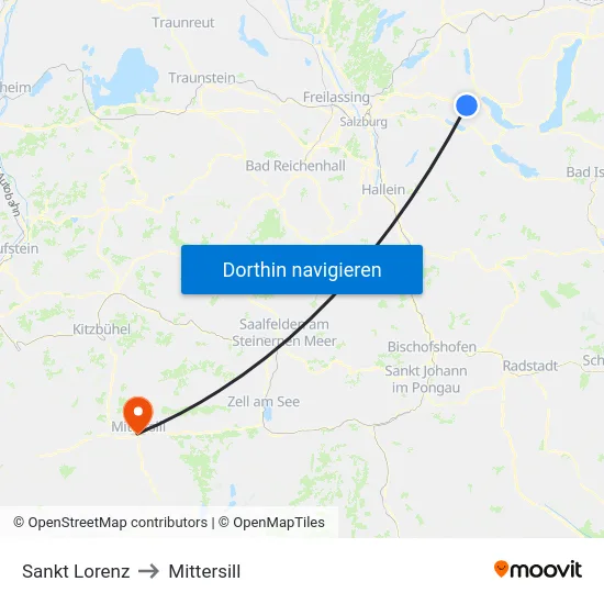 Sankt Lorenz to Mittersill map